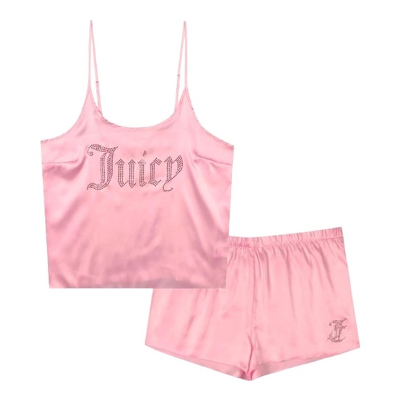 Juicy Couture Women’s 2 Pc Satin Pajama Set Lola Pink Size Large - Picture 1 of 11